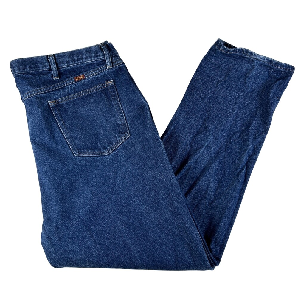 Rustler Jeans Mens 44x32 Big & Tall Medium Wash Blue Straight Zip Fly